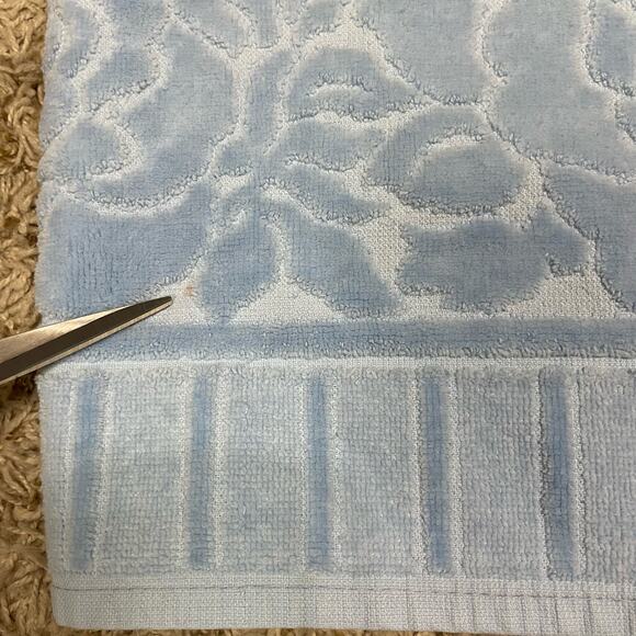 Vintage Mid Century St. Mary's | Blue Sculpted Floral Cotton Bath Hair Towel Set - Picture 9 of 11